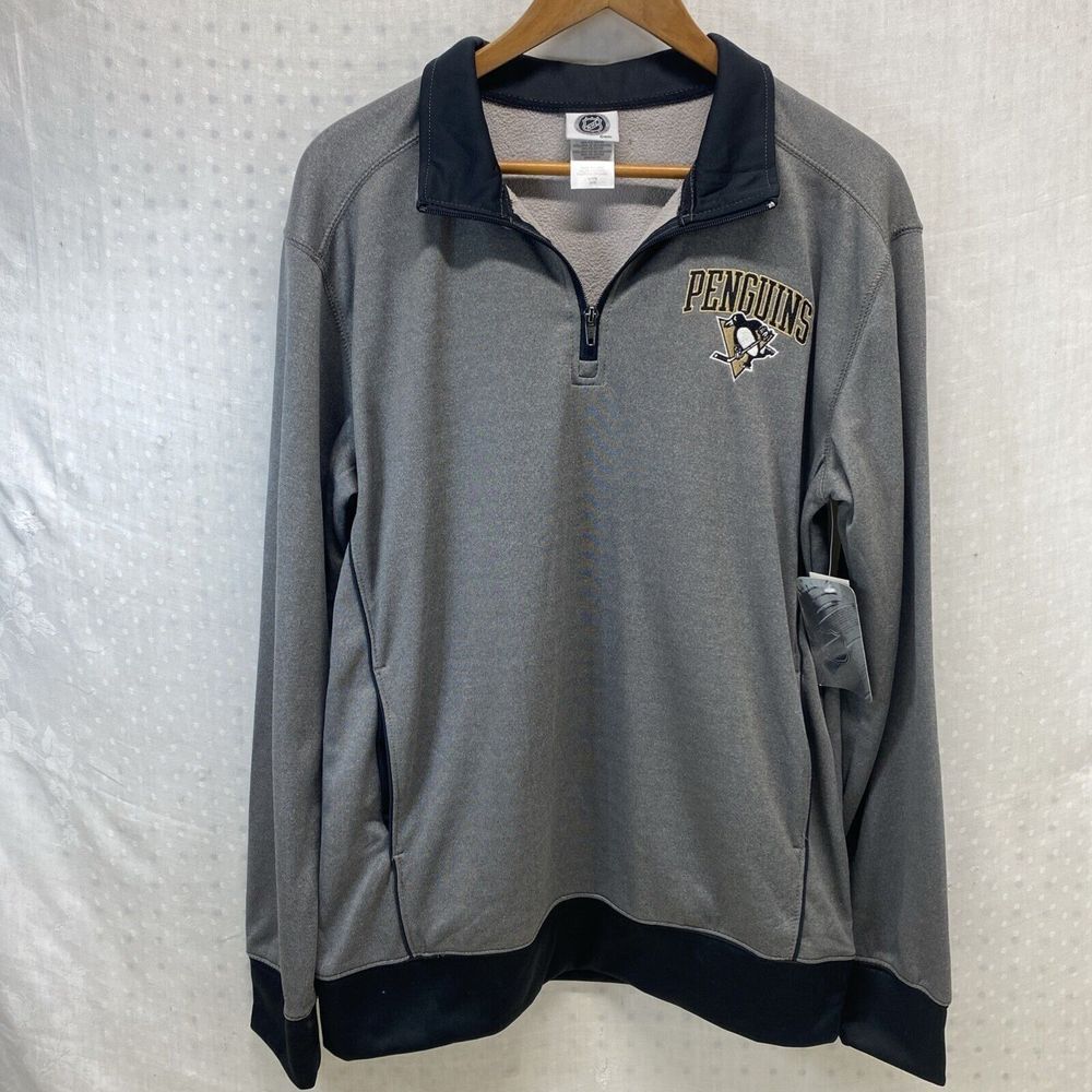 Pittsburgh Penguins ‎ Mens Pullover M Gray 1/4 Zip NHL Hockey Long Sleeve READ